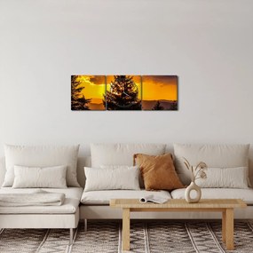 Obraz - drzewa iglaste (z zegarem) (90x30 cm)