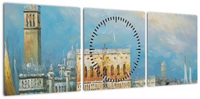 Obraz - Gondola przejeżdżająca przez Wenecję, obraz olejny (z zegarem) (90x30 cm)