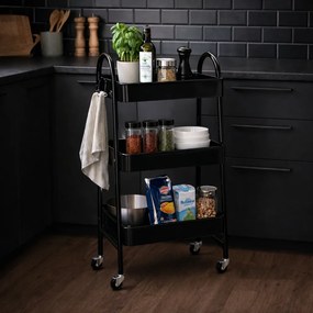 Storage Solutions Metalowy wózek kuchenny 3 półki 44 x 31,5 x 79,5 cm, czarny