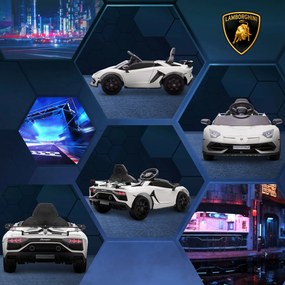 HOMCOM Elektryczny samochód dla dzieci, licencyjny Lamborghini Aventador, drzwi skrzydłowe, muzyka, klakson, dla 3-5 lat, Biały