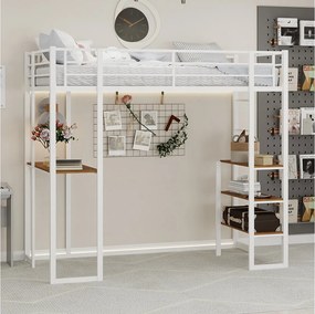 Łóżko piętrowe 90x190 cm - Łóżko młodzieżowe z biurkiem i półkami - białe - materac nie jest wliczony w cenę