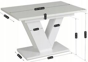 Stół Prostokątny Rozkładany CLARK 120-160 cm Biały Połysk Glamour