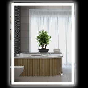 HOMCOM Lustro łazienkowe z oświetleniem 90x70 cm, LED, Wandspiegel z funkcją pamięci, 3 kolory światła, Srebrne