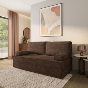 Masseno Sofa piankowa SILAR z funkcją spania, Kanapa z pianki do salonu, Bezmontażowa, Tkanina sztruksowa – Brązowy POSO 06