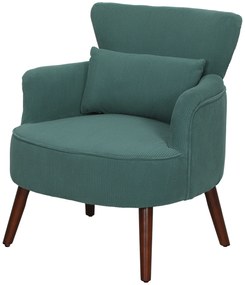 HOMCOM Nowoczesny Fotel z Podłokietnikami, Tapicerowany Fotel Akcentowy z Poduszką Lędźwiową, Nogi z Drewna Kauczukowego, Ciemnozielony