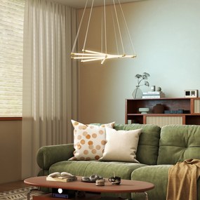 HOMCOM Lampa sufitowa LED, 50W, 5 regulowanych rur świetlnych, regulowana, lampa sufitowa do salonu, jadalni, kuchni, Złoty+Biały