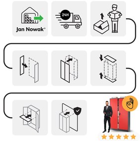 Szafa biurowa metalowa na akta antracytowo-czerwona JAN II, 1150 x 1850 x 400 mm