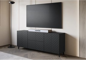 Nowoczesny lowboard 180 cm czarny grafit, szafka RTV w jodełkę, 2 szuflady i 2 szafki boczne