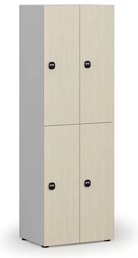 Drewniana szafka skrytkowa S4, 4 schowki, demontaż, zamek RFID, szary/brzoza