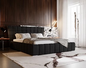 Emporius Deluxe łóżko tapicerowane 140x200 cm - łóżko przeszywane w nowoczesnym stylu - pojemnik i stelaż, tkanina aksamitna, czarny (Magic Velvet 2219)