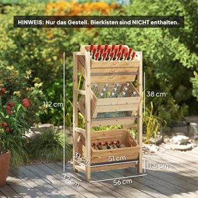 Outsunny Regał na 3 Skrzynki z Napojami, Drewniany Stojak z 3 Poziomami 56 x 32 x 112 cm, Drewno Naturalne