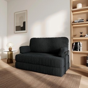 Masseno Sofa piankowa KESTE z funkcją spania, Kanapa z pianki do salonu, Bezmontażowa, Tkanina bucle – Czarny QUELLE 100