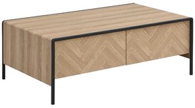 Stolik kawowy z 2 szufladami z MDF i stali - Naturalny jasny i Czarny - TUMACO
