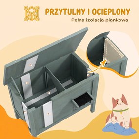Domek zewnętrzny dla kota PawHut, odporny na warunki atmosferyczne, 1 okno, 1 drzwi, 85 x 50 x 68,5 cm, Ciemnoszary+Czarny