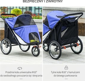 Outsunny wózek dla psa składany wygodny transporter dla zwierząt z otwieranym dachem poduszka niebieski czarny | Aosom PL