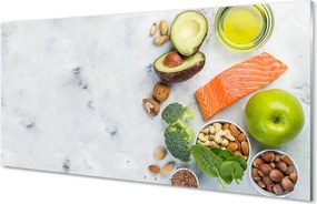 Szkło do Kuchni na Ścianę Zdrowy Posiłek z Łososiem i Orzechami