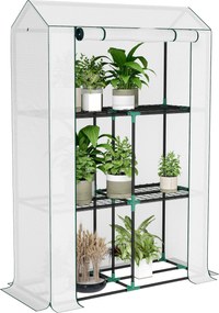Outsunny Szklarnia z 3-poziomowymi półkami, osłona z tworzywa UV, rozwijane drzwi, 100 x 40 x 150 cm, Biały