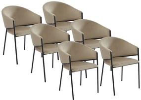 Zestaw 6 krzeseł z podłokietnikami z weluru i czarnego metalu - Beżowy - ORDIDA marki Pascal Morabito