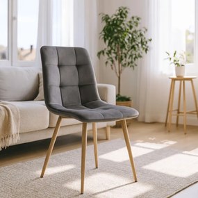 Krzesło Tapicerowane do Jadalni FREDY Szare Welurowe Nowoczesne Loft