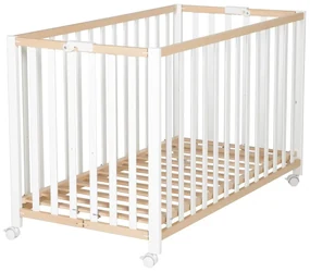Biało-naturalne łóżeczko na kółkach 60x120 cm Fold up – Roba