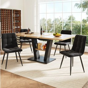 Zestaw stół rozkładany + 4 krzesła welurowe - 118/157 x 70 x 75 cm - MDF + nogi metalowe - naturalny + czarny