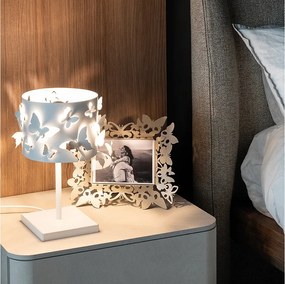 Lampa stołowa Farfallosa 20x20x37 cm z perforowanego żelaza, motywy motyli, dekoracyjny efekt światła, E27, made in Italy, zielona