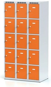 Alfa 3 Szafka skrytkowa S6, 15 schowków, 1800 x 900 x 500 mm, zamek cylindryczny, drzwi pomarańczowe