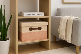Organizer Tekstylny Różowy 38x28x18 cm Beżowy Pudełko z Pokrywą Dekoracyjny