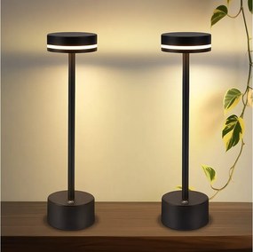 Lampa stołowa LED NETTLIFE na baterie, bezprzewodowa, ściemnialna, ładowana przez USB-C, sterowana dotykowo, złota, do sypialni i biura (czarna, 2 sztuki)