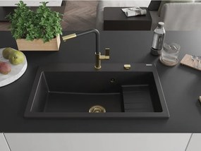 Mexen Omar zlewozmywak granitowy 1-komorowy 800 x 480 mm, czarny, syfon złoty - 6520801005-77-G