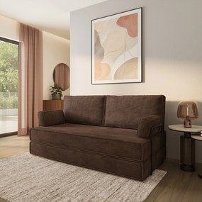 Masseno Sofa piankowa SILAR z funkcją spania, Kanapa z pianki do salonu, Bezmontażowa, Tkanina sztruksowa – Brązowy POSO 06