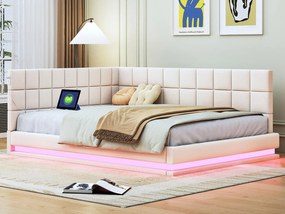 Sofa tapicerowana welurem 140x200cm - z LED i gniazdem USB - Beżowy