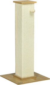 PawHut Drapak z Zabawką, 38 cm x 38 cm x 80 cm, Beż + Naturalny