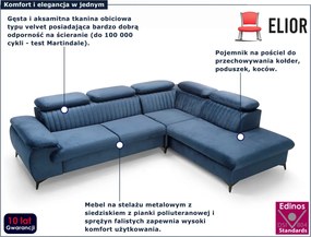 Ciemnoniebieska kanapa narożna rozkładana H0-L40