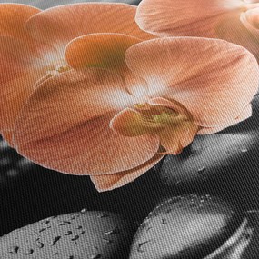 Obraz - Pomarańczowe orchidee (z zegarem) (90x30 cm)