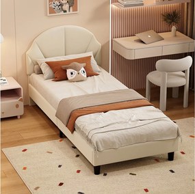 Łóżko dziecięce 90×200 cm z weluru z regulowanym zagłówkiem – Beżowe