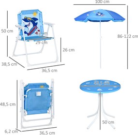 Outsunny Zestaw Mebli Ogrodowych Dla Dzieci Niebieski Stolik z Parasolem 2 Krzesła 36 Lat | Aosom PL