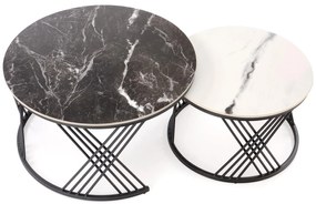 Zestaw 2 okrągłych ław, spiek czarny marmur/biały marmur/czarny 80/46 60/40 FLAMINGO