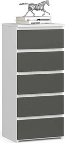 Komoda AKORD CL5 Biała 40 cm 5 szuflad fronty kolor Grafit Szary mat 40x35x92 cm