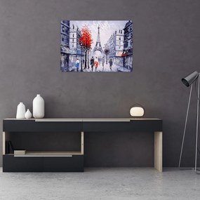 Obraz na szkle ulicy w Paryżu, obraz olejny (70x50 cm)