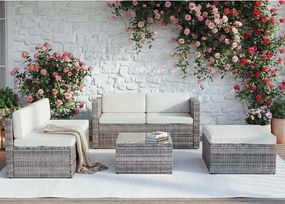 Zestaw z polirattanowym wykończeniem MCW-D24,  szary, tapicerka kremowa