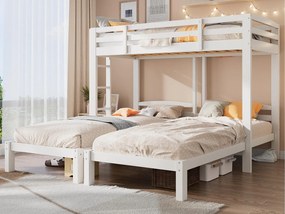 Potrójne łóżko piętrowe z podstawą z listew - 90x200cm - lite drewno - Białe