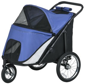 Outsunny Wózek dla Psa Składany Otwierany Dach Poduszka Niebieski Czarny | Aosom PL