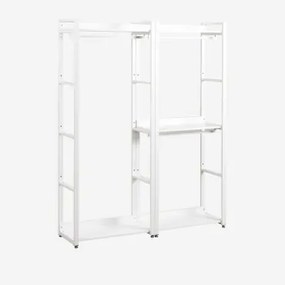 Modułowa Otwarta Szafa 2-częściowa Z Drążkiem Na Ubrania Ze Stali I Mdf Ariaster Biała - Sklum