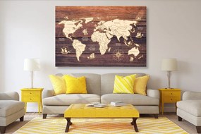 Obraz mapa na drewnie