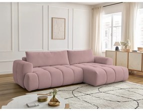 Różowy rozkładany/ze schowkiem narożnik (prawostronny/z szezlongiem) Fuji – Bobochic Paris