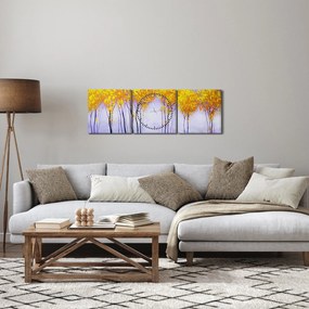 Obraz żółtych drzew (z zegarem) (90x30 cm)