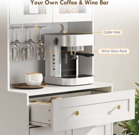 HOMCOM Szafka kuchenna z blatem roboczym, uchwytem na kieliszki do wina, szafka magazynowa do kuchni, jadalni, 170 cm, MDF, szkło, biały | Aosom PL