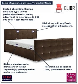 Brązowe łóżko tapicerowane welurem 5 rozmiarów R5-T92