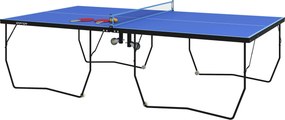 SPORTNOW Stół do Tenisa Stołowego, Składany, 8 Kół, Rama z Malowanej Proszkowo Stali, MDF, 274 x 152,5 x 76 cm, Niebieski